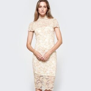 Ganni white and cream lace, mock neck dress, size 4/6